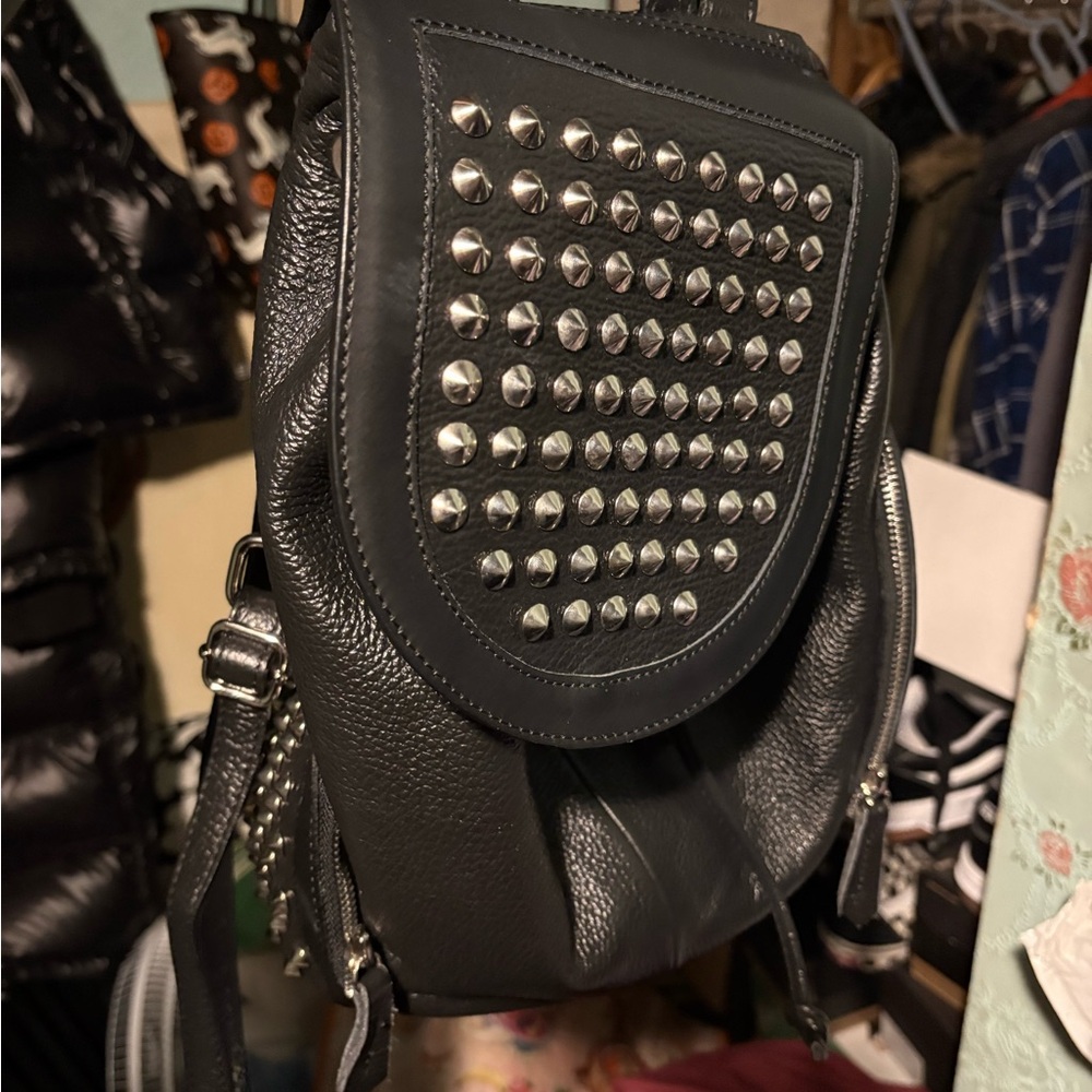 Black Studded Italian Leather Backpack - Fashion Backpack Purse